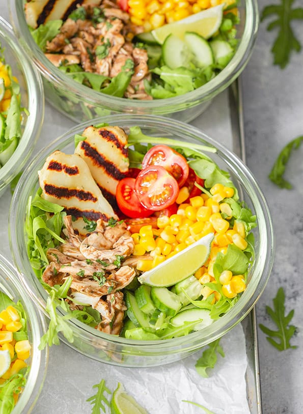 Baked Jerk Chicken and Halloumi Meal Prep Bowls